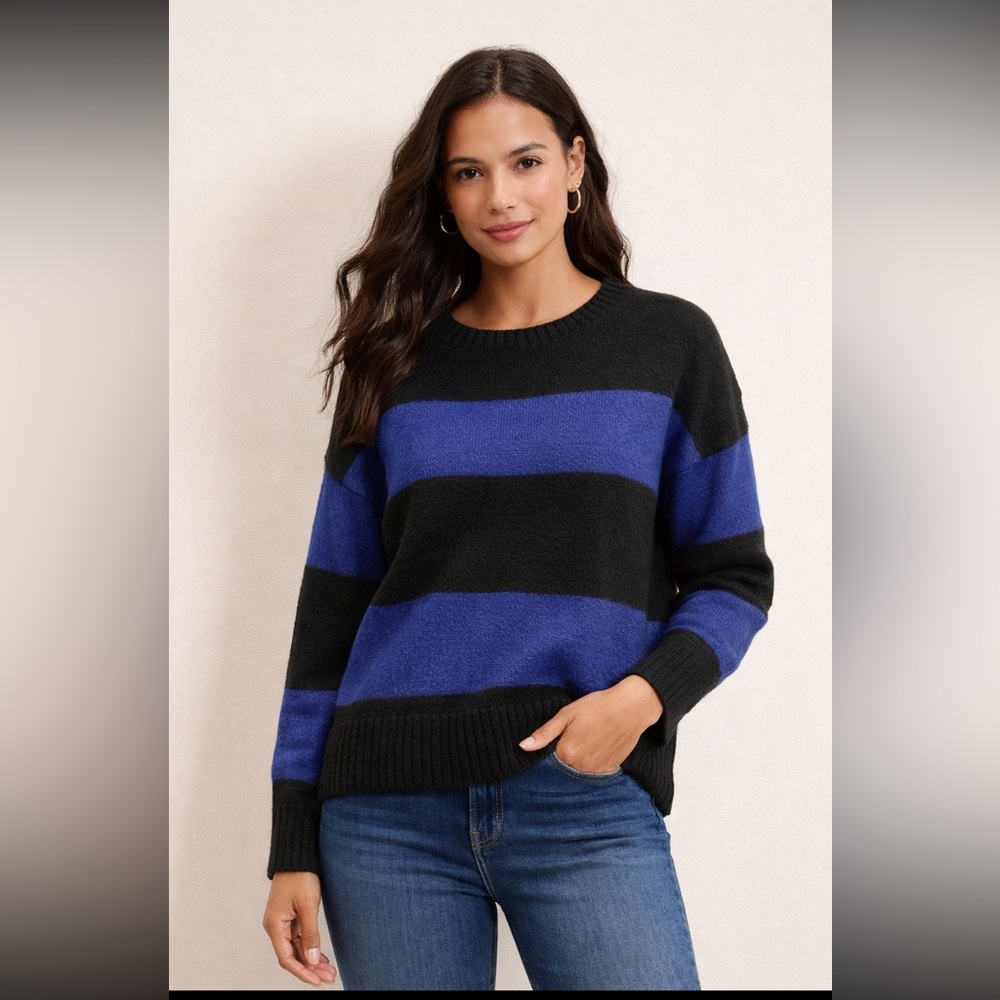 LOFT Black and Blue Striped Sweater
